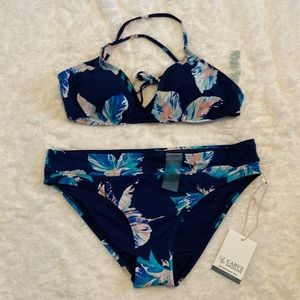 Blue Hawaiian flower print Carve Designs bikini set size medium New